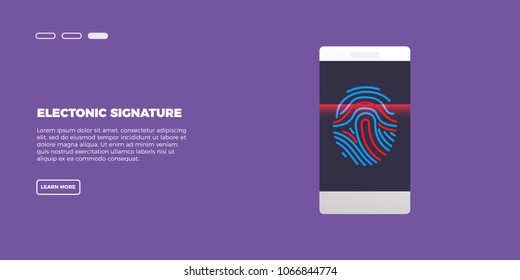 Electronic fingerprint on pass scanning mobile phone screen, security check. Vector illustration concept
