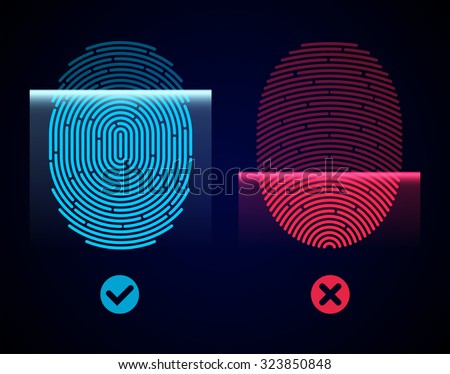Electronic fingerprint scan. Passed and not passed authorization