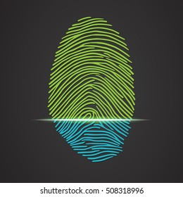 Electronic fingerprint scanner identification. Cybersecurity. Personal identification. Concept of using a fingerprint scan to unlock