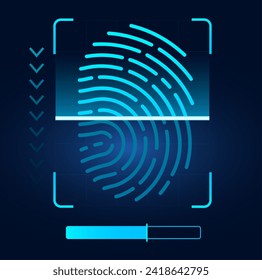 Elektronisches Abtasten von Fingerabdrücken. Verfahren zur Identifizierung biometrischer Daten. Zulassungstechnologie. Sicherheitsüberprüfungsmethode. Futuristische Privatsphäre. Schlagabdrücke