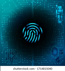 Electronic fingerprint scanning. The concept of security system with fingerprint. Abstract technological background. Stock vector illustration.
