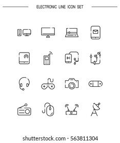 Electronic flat icon set. Collection of high quality outline symbols for web design, mobile app. Electronic vector thin line icons or logo.