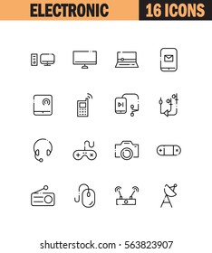 Electronic flat icon set. Collection of high quality outline symbols for web design, mobile app. Electronic vector thin line icons or logo.