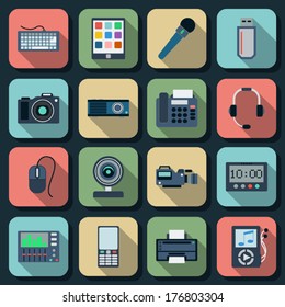 Electronic flat vector icons set 2