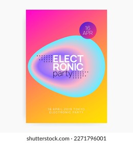 Electronic Flyer. Fun Glitch For Presentation. Linear Music Party. Futuristic Pattern For Invitation Layout. Electro And Exhibition Shape. Pink And Blue Electronic Flyer