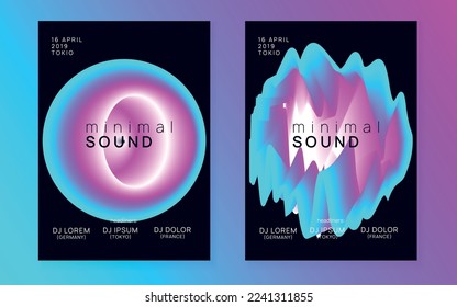 Electronic Flyer. Wavy Music Party. Memphis Pattern For Set Design. Fun Effect For Cover. Trance And Exhibition Template. Purple And Blue Electronic Flyer