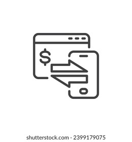 Icono de línea de transferencia electrónica de fondos. signo de estilo lineal para concepto móvil y diseño web. Icono de vector de esquema de transferencia de dinero en línea. Símbolo EFT, ilustración del logotipo. Gráficos vectoriales