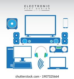 Diseño vectorial de equipos electrónicos de gadget (altavoz, tv, teléfono, auriculares, altavoz portátil, portátil, pc, Internet), este diseño es fácil de editar.