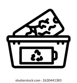 vetor de ícone de linha de descarte de bateria de gadgets eletrônicos. sinal de descarte de bateria de gadgets eletrônicos. símbolo de contorno isolado ilustração preta