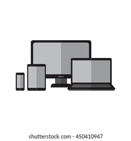 Electronic gadgets and devices icons. Computer monitor, laptop, tablet and smartphone. Flat style vector illustration