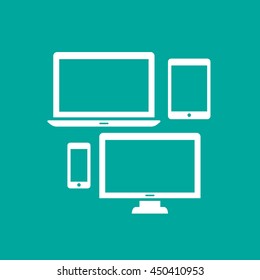 Electronic gadgets and devices icons. Computer monitor, laptop, tablet and smartphone. Flat style vector illustration