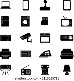 Electronic gadgets flat vector icon black and white collection set