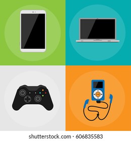 Electronic gadgets icons technology electronics multimedia devices everyday objects control and computer connection digital network vector illustration.