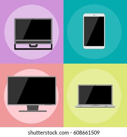 Electronic gadgets icons technology electronics multimedia devices everyday objects control and computer connection digital network vector illustration.