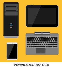 Electronic gadgets icons technology electronics multimedia devices everyday objects control and computer connection digital network vector illustration.