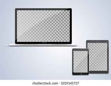  Electronic Gadgets, Isolated, On White Background. Computer Monitor, Laptop, Tablet And Mobile Phone. Realistic Vector Mock Up.