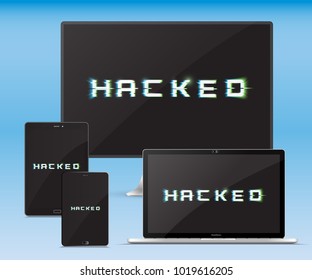 Electronic  gadgets set.  Hacker attack. Cyber crime concept. Vector design.