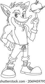 Electronic game character, wolf catches an apple. coloring page