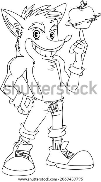 Electronic game character, wolf catches an apple.\
coloring page
