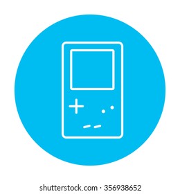 Electronic game line icon for web, mobile and infographics. Vector white icon on the light blue circle isolated on white background.