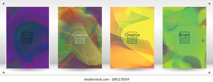 Electronic Geometric Cover Design with Gradient and Abstract Lines, Figures for your Business.  Coverage Fluid Rainbow Poster Design, Gradient Effect for Identity.