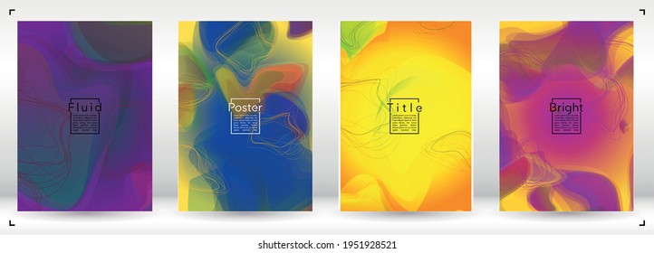 Electronic Geometric Cover Design with Gradient and Abstract Lines, Figures for your Business.  Magazine Fluid Rainbow Poster Design, Gradient Effect for Presentation.