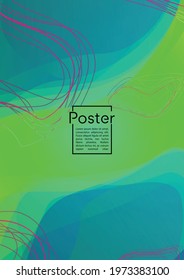 Electronic Geometric Cover Design with Gradient and Abstract Lines, Figures for your Business.  Page Fluid Rainbow Poster Design, Gradient Effect for Disco Party.