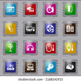 Electronic glass icons set for web sites and user interface