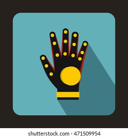 Electronic glove icon in flat style with long shadow. Technology and test symbol