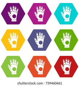 Electronic glove icon set many color hexahedron isolated on white vector illustration