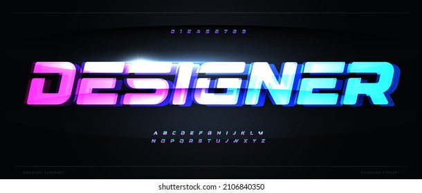 Electronic Glow Color Letters With Cyber Distortion Effect. Bright Light Font For Futuristic Tech Design. Glitch Style Alphabet Design For Music And Sport Logo, Neon Gambling Headline, Hud Text
