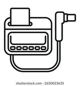 El glucómetro Electrónica está imprimiendo el resultado de la prueba de azúcar en la sangre en papel, un simple ícono de Vector blanco y negro