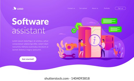 Guía técnica de productos electrónicos, manual para equipo informático, asistente de software y guía de usuario. Plantilla de interfaz de usuario de la interfaz del sitio web. Aterrizando página web con concepto infográfico imagen de encabezado de héroe creativo.