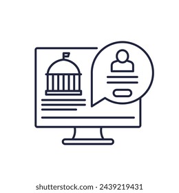 Electronic government line icon, login to e-gov service vector