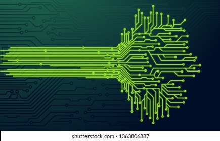 Electronic Green Nerve Neuron Tree Circuit Board Vector Illustration