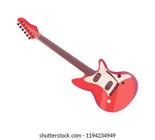 Electronic guitar musical instrument isolated icon vector. Object with strings to play at concerts and festival. Music item of guitarists of rock bands