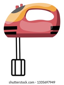 An electronic Hand mixer with red handle vector color drawing or illustration.