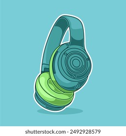 Electronic Headphone Simple Vector with Green and Blue Background