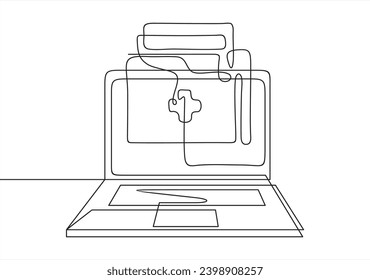 Elektronische Gesundheit online eine medizinische Aufzeichnung auf dem Computer. Online-Gesundheitsfürsorgekonzept für Vektorgrafik.Kontinuierlich	
