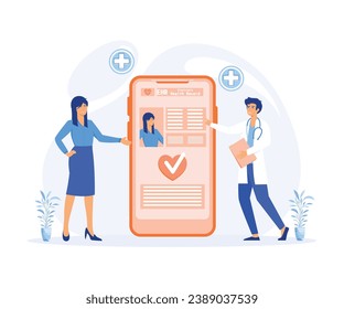  Electronic health record, EHR digital patient chart via smartphoneflat vector modern illustration 