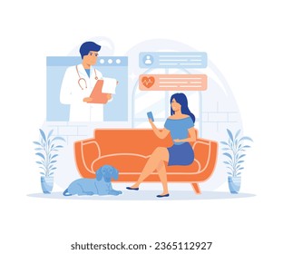 Electronic health record and online medical services, Patients having online consultations with medical specialists, flat vector modern illustration 
