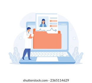 Electronic health record and online medical services, Patients having online consultations with medical specialists, flat vector modern illustration 