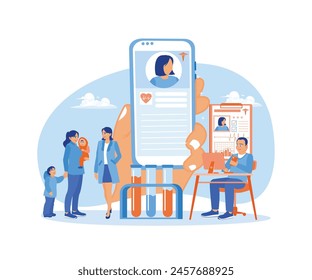 Electronic health records. Doctors help patients create online health records. Electronic Healthcare concept. Flat vector illustration.