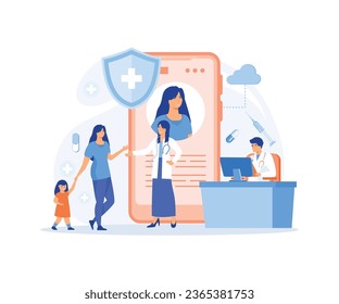 Salud electrónica. Registro de la salud del paciente, Ehr, perfil personal o prescripción de la medicina informática, ilustración moderna de vector plano