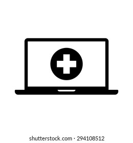 Electronic Health/medical Record On Laptop Computer Flat Icon For Healthcare Apps And Websites