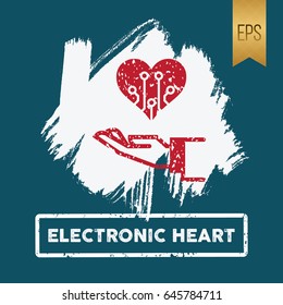 Electronic Heart and Hand Icon Flat Vector Symbol