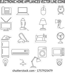 ELECTRONIC HOME APPLIANCES VECTOR LINE ICONS
