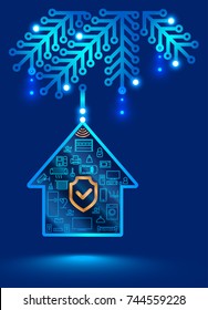 electronic home security system. Christmas decoration in the form of a printed circuit Board. Christmas ball on the Christmas tree, internet of things