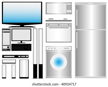Electronic and household appliances on a light background