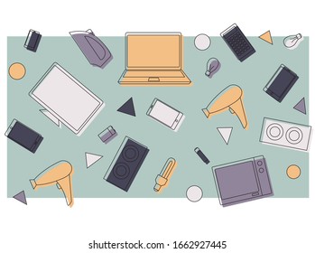 Electronic Household Object Memphis Style Vector Illustration